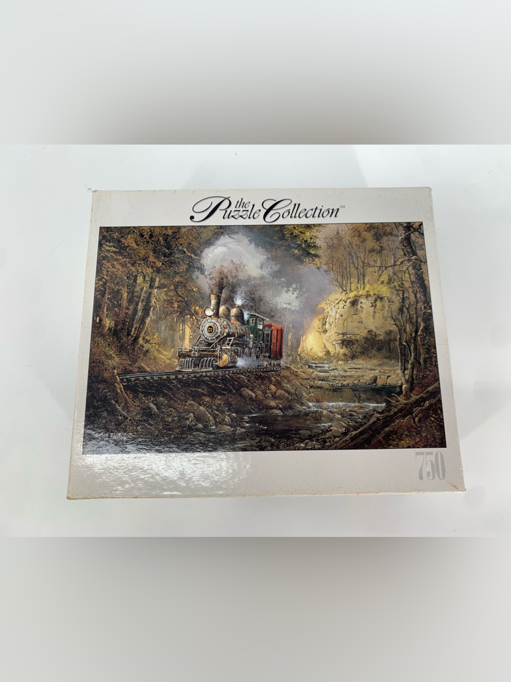 Train Puzzle Vintage Puzzle Box Featuring Steam Locomotive Painting